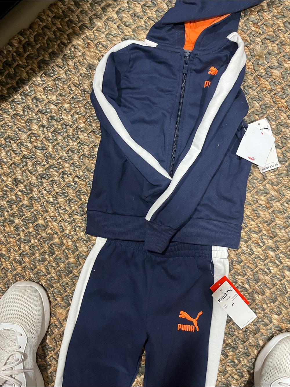 Puma Navy & Orange Kids Hooded Tracksuit - Picture 6 of 8